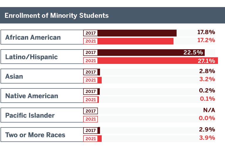 IUN bar graphics for enrollment of minority students.